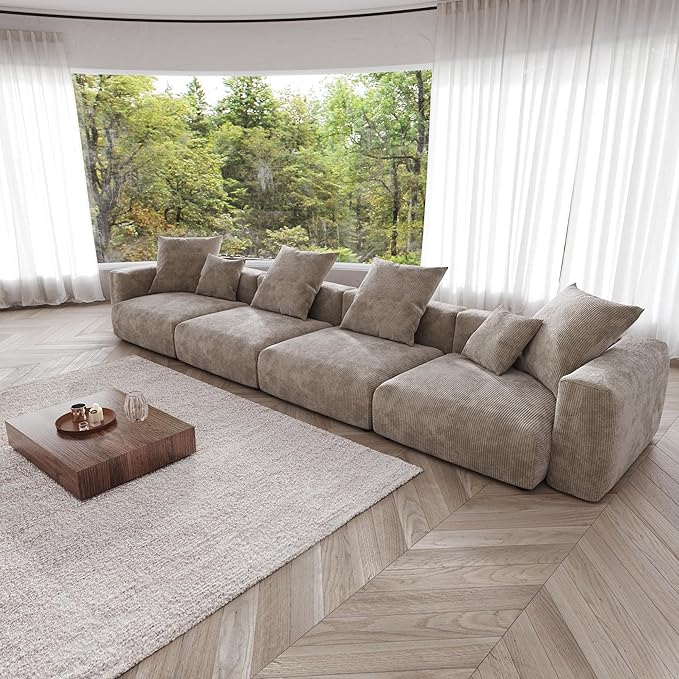 JACH 181" Oversized Modular Sectional Sofa, Deep 4-Seats Sectional Couch, Huge Plus Convertible Soft Sofas, Corduroy Minimalist Couches for Living Room, Office, Apartment, Light Brown
