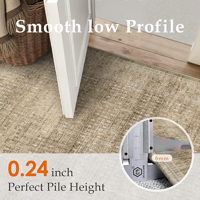 Brown 2x8 Area Rug Runners for Hallways Washable Vintage Distressed Carpet Low Pile Non Slip Indoor Retro Soft Long Accent Rug Bedroom Kitchen Bathroom Laundry Dining Living Room