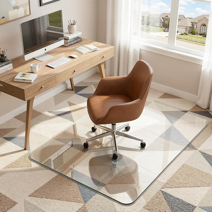 Antok Tempered Glass Chair Mat, 36"x48" Office Chair Mat for Carpet & Hardwood Floors, Heavy Duty 0.2" Desk Chair Mat for Smooth Rolling at Home or Office