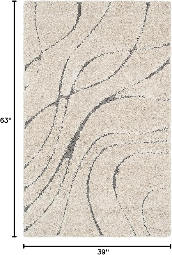 SAFAVIEH Florida Shag Collection Accent Rug - 3'3" x 5'3", Cream & Grey, Non-Shedding & Easy Care, 1.2-inch Thick Ideal for High Traffic Areas in Entryway, Living Room, Bedroom (SG471-1180)