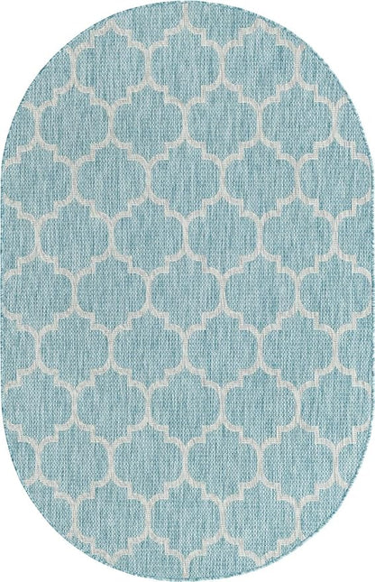 Unique Loom Outdoor Trellis Collection Area Rug (5' 1" x 8' Oval, Aquamarine/ Gray)