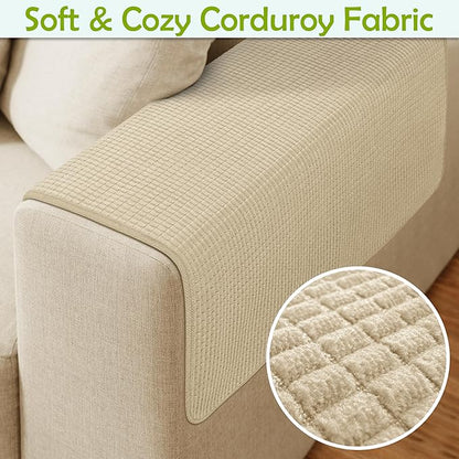 Couch Arm Covers, Waterproof Armrest Cover for Sofa, Armchair, Loveseat, Non-Slip Recliner Arm Covers, Sofa Headrest Covers, Arm Chair Covers Set of 2 (Sand, 24"×20")