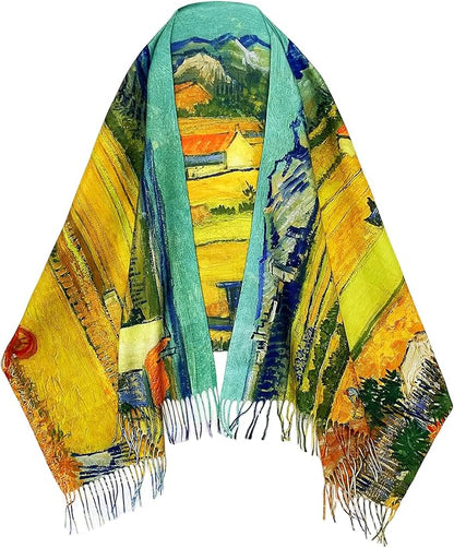 VENVSBEE Reversible Scarf Soft Large Shawl Wrap Blanket Double Sided Art Print Warm Pashmina Stoles Klimt Van Gogh Gifts