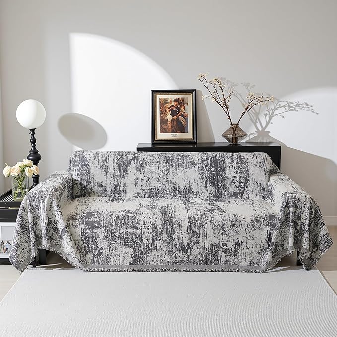 MEETSKY Couch Cover Sectional Sofa Covers Washable Chenille Geometric Abstract Couch Covers for 2 Cushion，Sofa Slipcover Multi-Use Durable Couch Throw Cover for Dogs Pets, 71" x 118", Deep Grey