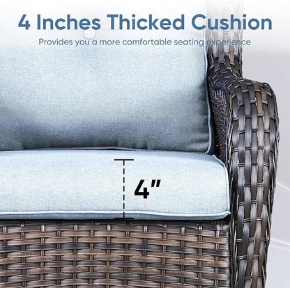 Outdoor Chair Cushions 3 Packs - Outside High Back Thick Water-Resistant Cushion 22x24 with Zipper Cover for Patio Glider Rocking Chairs Loveseat Couch – Baby Blue/Buckle