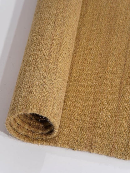 Rugsotic Carpets Hand Woven Flat Weave Kilim Wool 6'x9' Area Rug Solid Gold D00111