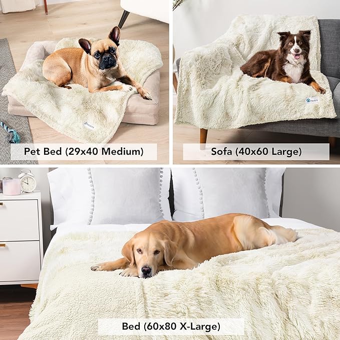 PetAmi Waterproof Dog Blanket for Small Medium Dogs, Calming Fleece Cat Blanket, Couch Protector Washable Sherpa Faux Fur Pet Throw for Puppy, Soft Reversible 29x40 Cream Beige