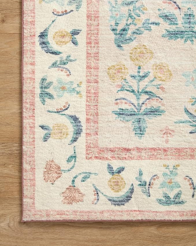 Loloi Rifle Paper Co. Eden Collection EDE-01 Mughal Rose Blush 7'-6" x 9'-6" Area Rug feat. CloudPile™