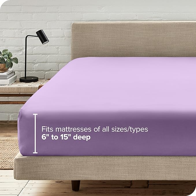 Bare Home Fitted Bottom Sheet Full Size - Premium 1800 Microfiber - Ultra-Soft Hotel Luxury - Deep Pocket - Durable and Long Lasting - Fitted Sheet (Full, Lavender)
