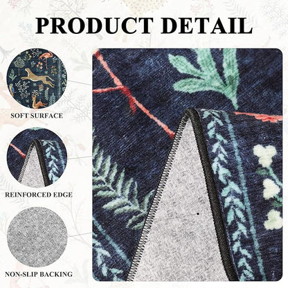 DUKINO 2.6x8 Rug for Hallway, Washable Kitchen Runner Rug with Non Slip Backing, Soft Low Pile Vintage Animal Runner for Bedroom, Kitchen, Hallway, Entryway, Laundry, Navy Blue