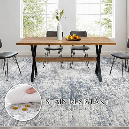 Abstract Living Room Rug 8x10 - Modern Washable Soft Thin Area Rug for Living Room Bedroom Under Dining Table - Neutral Indoor Floor Rug Carpets for Home Office Playroom Nursery - Blue Grey