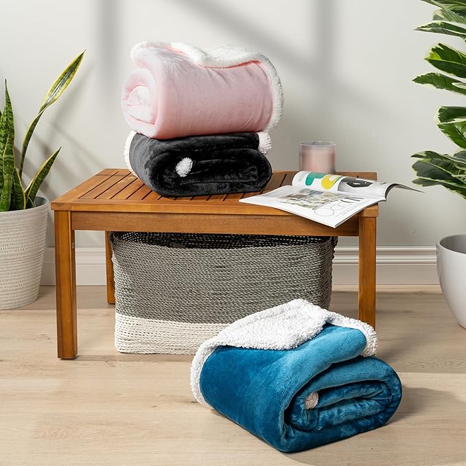PAVILIA Sherpa Fleece Throw Blanket for Couch, Teal Blue, Plush Soft Fuzzy Sofa Blanket, Cozy Reversible Winter Throw for Women Men, 50x60 Inches