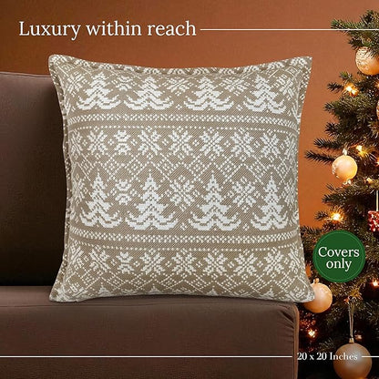 SanVia Olive Fern Premium Cotton Throw Pillow Covers, 20 x 20 Inches, Luxury Holiday Themed Handwoven Couch Pillow Covers, Hidden Zipper, Elegant Home Décor, Insert Not Included