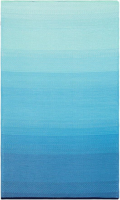Fab Habitat Ombre Outdoor Rug - Waterproof, Fade Resistant, Crease-Free, Reversible - Premium Recycled Plastic - Patio Porch Balcony Deck - Big Sur Teal - 8x10 ft