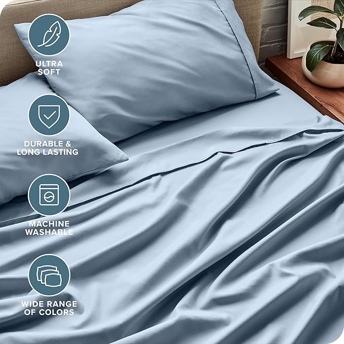 Bare Home Queen Sheet Set - Luxury 1800 Ultra-Soft Microfiber Bed Sheets - Double Brushed - Deep Pockets - Easy Fit - 4 Piece Set - Bedding Sheets & Pillowcases (Queen, Dusty Blue)