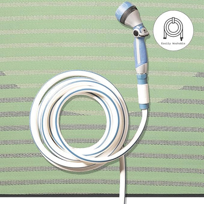 Fab Habitat Striped Outdoor Rug - Waterproof, Fade Resistant, Crease-Free, Reversible - Premium Recycled Plastic - Patio Porch Balcony Deck - Kyoto - Green - 8 x 10 ft