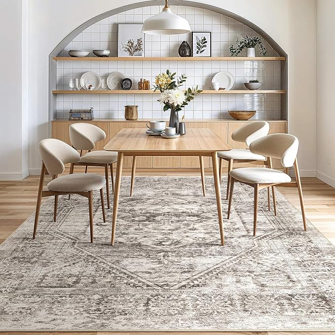 Vintage Living Room Area Rug 6x9 - Large Soft Washable Oriental Traditional Distressed Farmhouse Rugs for Bedroom - Indoor Floor Accent Carpet for Home Office House Decor - Distressed Brown