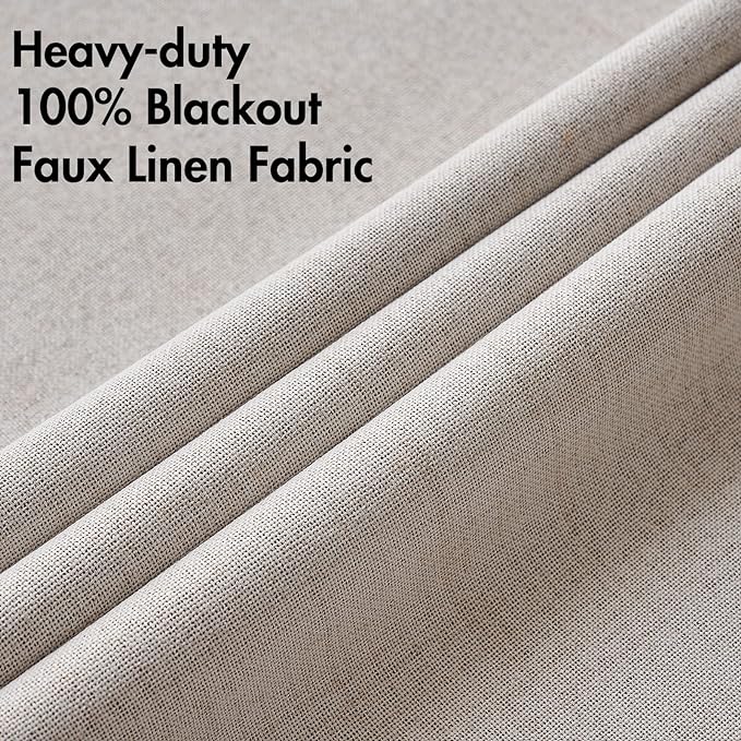 MIULEE 100% Blackout Linen Textured Curtains for Bedroom Solid Thermal Insulated Ivory Grommet Room Darkening Curtains & Drapes Luxury Decor for Living Room Nursery 52 x 54 Inch (2 Panels)
