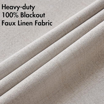 MIULEE 100% Blackout Linen Textured Curtains for Bedroom Solid Thermal Insulated Ivory Grommet Room Darkening Curtains & Drapes Luxury Decor for Living Room Nursery 52 x 120 Inch (2 Panels)