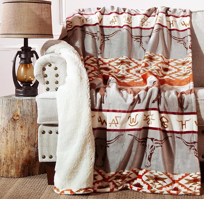 CARSTENS, INC. Ultra Premium Super Soft Plush Sherpa Fleece Oversized Throw Blanket 54" x 68", Longhorn