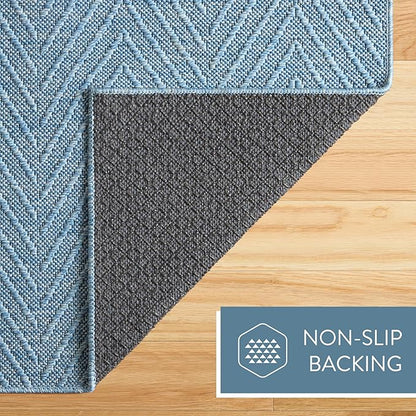 TOWN & COUNTRY BASICS Pax Herringbone Textured Solid Everwash® Washable Area Rug, Low Pile, Non-Slip Backing, Easy Clean Pet & Family Friendly Rug, Blue, 5'11"x9'