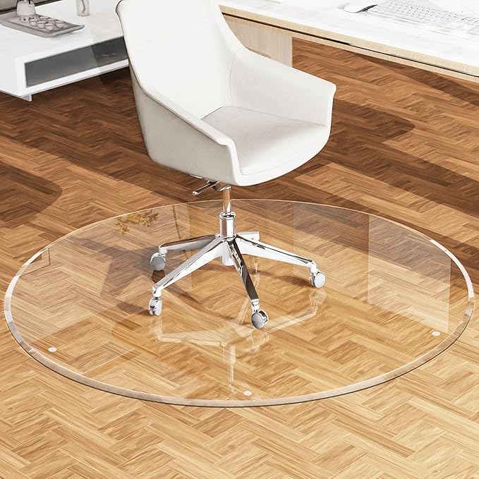 Beveled Edge 40" Round Office Chair Mat for Carpet or Hardwood Floor Crystal Clear, 40" x 40" for a Smooth Glide and Easy Roll On/Off, Heavy Duty and Non-Slip Floor Ultimate Clear Chair Mat
