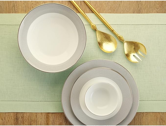 Solino Home Linen Sage Green Table Runner 144 Inches Long - 100% Pure Linen Extra Long Table Runner 14 x 144 Inch for Christmas, New Year - Classic Hemstitch
