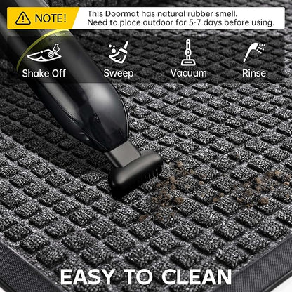 Sturdy Front Door Mat Outside Entrance, 4' x 3' All-Season All-Weather Doormat Waterproof, Stain and Fade Resistant, Natural Rubber Indoor Outdoor Welcome Door Mat Trap Dirt