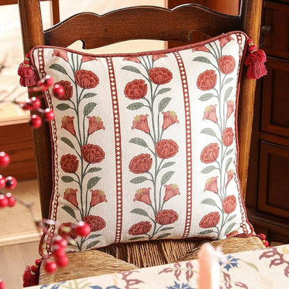 Vintage Square Throw Pillow Covers,Red Cozy Velvet with Leaves and Floral Pattern Pillowcases,Decoration Pillows Cushion Covers for Living Room Couch Sofa Bed Car Chair,18"x18"