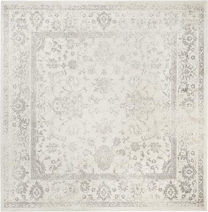 SAFAVIEH Adirondack Collection Area Rug - 9' Square, Ivory & Silver, Distressed Vintage Floral Design, Non-Shedding & Easy to Clean, Ideal for Living Room, Bedroom, Dining Space (ADR109C)