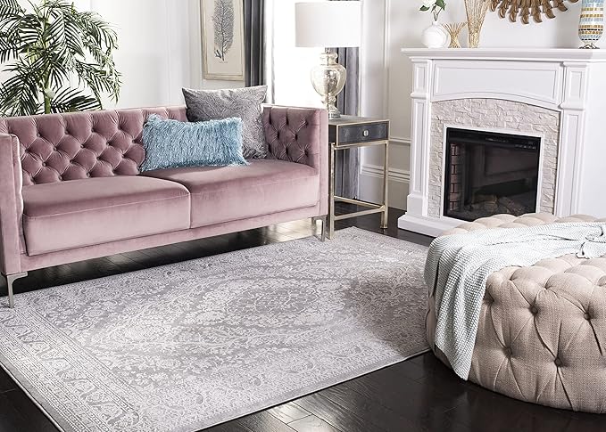 SAFAVIEH Area Rug 3x5 - Reflection Collection - Light Grey & Cream, Non-Shedding & Easy Cleaning, Ideal for Foyer, Living Room, Bedroom (RFT668G)