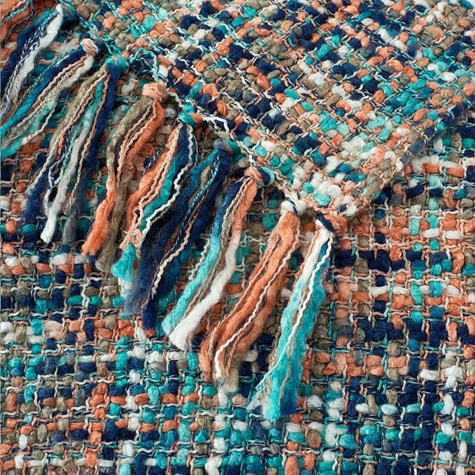 Multi-Color Pink Cable Knitted Throw Blanket for Couch,60"X80" Boho Style Textured Blankets for Home Decor,Super Soft Warm Cozy Chunky Knit Blanket with Decorative Tassels for Bed and Sofa