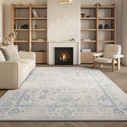 SAFAVIEH Area Rug 8x10 - Adirondack Collection - Large - Ivory & Slate, Distressed Vintage Floral Design, Non-Shedding & Easy Cleaning, Ideal for Living Room, Bedroom, Dining Space (ADR109S)