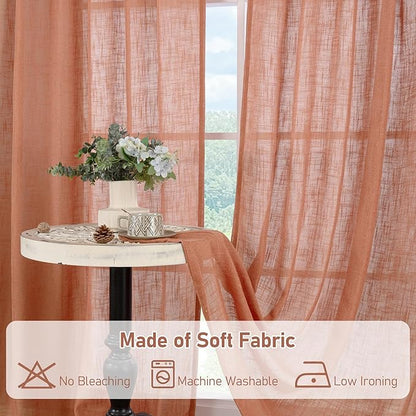 LAMIT Terracotta Linen Curtains 90 Inch for Living Room, Fall Western Decor Panels, Back Tab and Rod Pocket Boho Burnt Orange Rustic Drapes for Bedroom, Set of 2, 52 x 90 Inch
