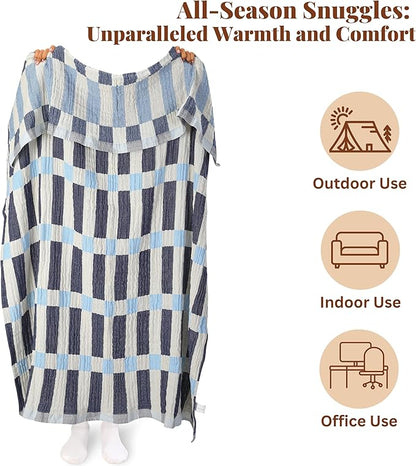 Folkulture Throw Blanket for Couch 50" x 60" |100% Recycled Cotton Couch Christmas Throw Blanket for Chair, Boho Throws Blankets for Bed,Sofa, Lightweight |Guest Room Must Haves Blanket | Winter Blue