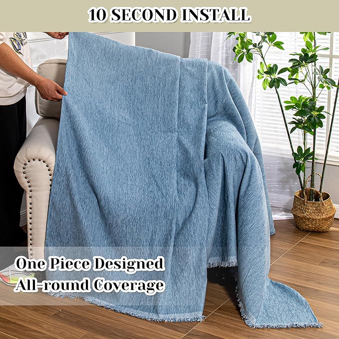 MEETSKY Oversized Chair Cover Washable Single Sofa Covers Recliner Covers Thick Sofa Throw Cover for Pets Dogs, Sofa Slipcovers Furniture Covers Modern Style for Living Room Decoration, 71"x 91", Blue