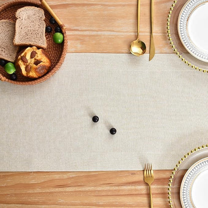 NEWISHER Farmhouse Rustic Table Runner Solid Beige Rectangular Table Runners Faux Linen Table Runner for Everyday Use Kitchen Dining Party Table 13x90 Inch