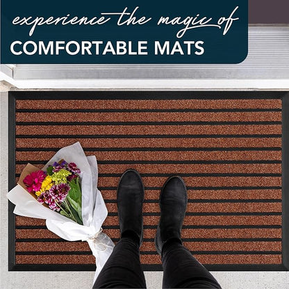 ubdyo Extra Durable Door Mat - Dirt Trapping Outdoor Welcome Mats - Non-Slip Outdoor Indoor Entrance - Low Profile Front Doormat (47" x 32", Bright Burgundy)