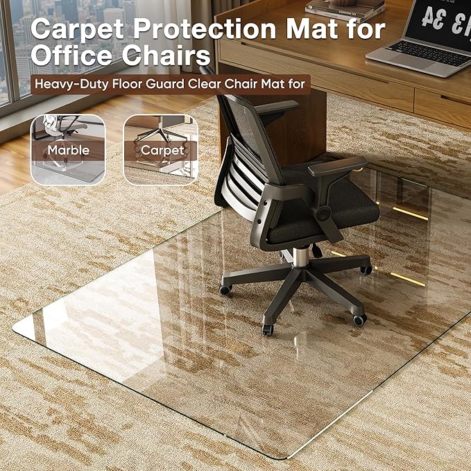 Antok Tempered Glass Chair Mat, 45"x60" Office Chair Mat for Carpet & Hardwood Floors, Heavy Duty 0.2" Desk Chair Mat for Smooth Rolling at Home or Office