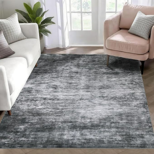 WILLSUN Washable Area Rugs, 4x6 Non-Slip Boho Large Area Rugs for Living Room, Bedroom, Machine Washable Vintage Rug, Indoor Floral Print Carpet for Home Decor, Kid & Pet Friendly Mat