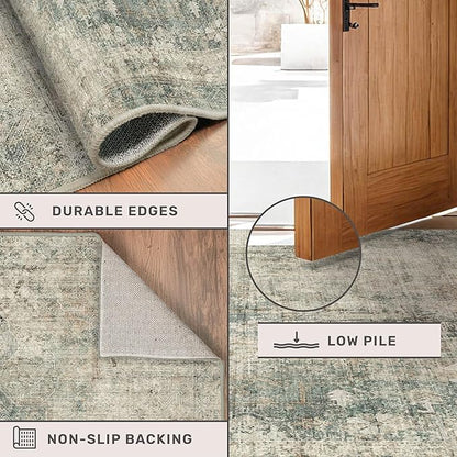 8x10 Farmhouse Rugs for Living Room - Moss Green Brown Large Area Rug for Bedroom, Dining Room, Home Office, Soft Washable & Stain Resistance