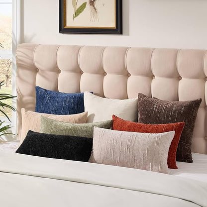 Set of 2 Soft Textured Throw Pillow Covers 12x20, Invisible Zipper Neutral Cushion Cases, Easy - Care Decorative Farmhouse Decor for Living Room Couch (Dark Brown, 12" x 20" (Pack of 2))