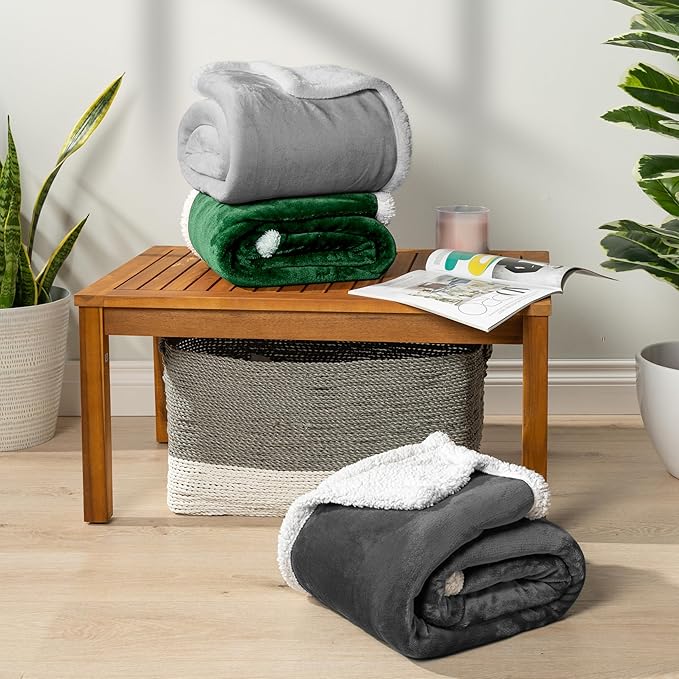 PAVILIA Sherpa Fleece Throw Blanket for Couch, Twin Size, Light Grey, Plush Soft Fuzzy Sofa Blanket, Cozy Reversible Winter Throw for Women Men, 60x80 Inches