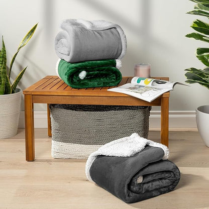 PAVILIA Sherpa Fleece Throw Blanket for Couch, Twin Size, Light Grey, Plush Soft Fuzzy Sofa Blanket, Cozy Reversible Winter Throw for Women Men, 60x80 Inches