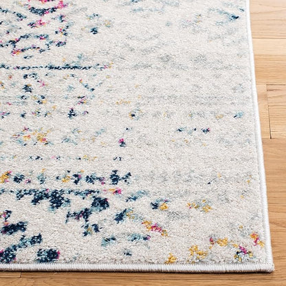 SAFAVIEH Tulum Collection Area Rug - 9' Square, Ivory & Blue, Moroccan Boho Tribal Design, Non-Shedding & Easy to Clean, Ideal for Living Room, Bedroom, Dining Space (TUL272C)