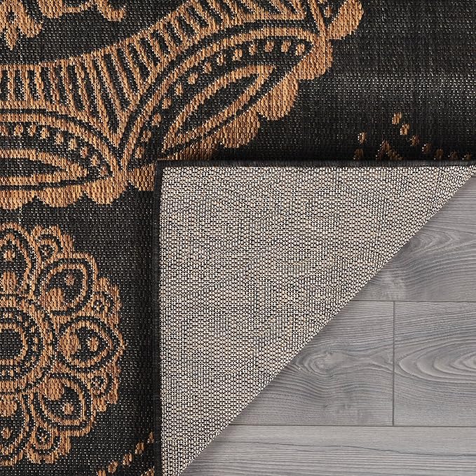 Medallion Outdoor Rug 8x10 Washable Outside Carpet for Indoor Patio Porch Waterproof Easy Cleaning Non Shedding Area Rugs Nut Brown 8 x 10