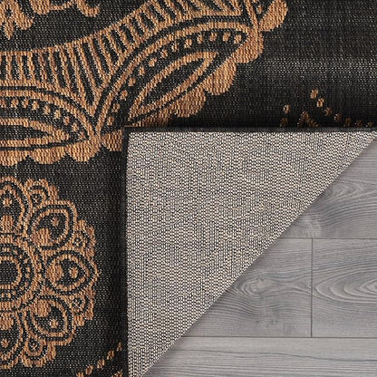 Medallion Outdoor Rug 10x14 Washable Outside Carpet for Indoor Patio Porch Waterproof Easy Cleaning Non Shedding Area Rugs Nut Brown 10 x 14