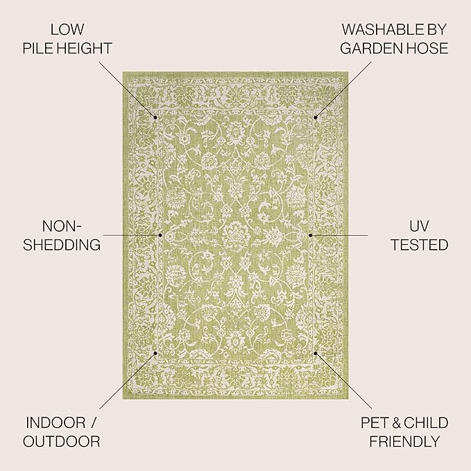 JONATHAN Y Weave Floral Indoor Outdoor Area Rug 8X10 Green/Cream, Tela Bohemian Textured for Backyard, Patio, Porch, Easy-Cleaning, High Traffic, Pet-Friendly, Non-Shedding (SMB100D-8)