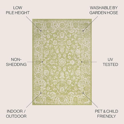 JONATHAN Y Weave Floral Indoor Outdoor Area Rug 4X6 Green/Cream, Tela Bohemian Textured for Backyard, Patio, Porch, Easy-Cleaning, High Traffic, Pet-Friendly, Non-Shedding (SMB100D-4)