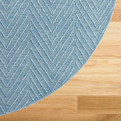 TOWN & COUNTRY BASICS Pax Herringbone Textured Solid Everwash® Washable Area Rug, Low Pile, Non-Slip Backing, Easy Clean Pet & Family Friendly Rug, Blue, 8' Round